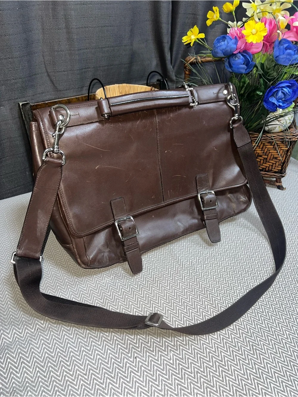 Coach Lexington Brown Leather Briefcase Messenger with Silver Hardware